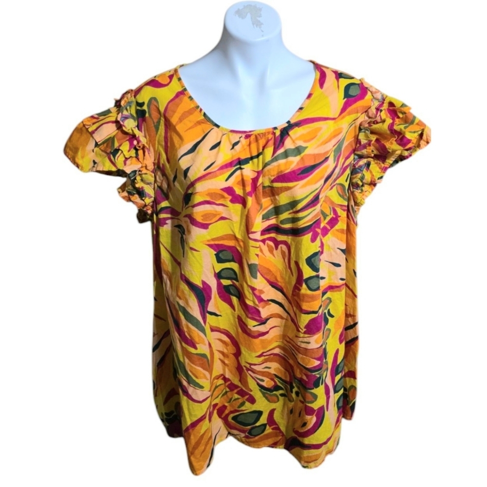 Terra & Sky Ruffle Sleeve Top Multicolor Size 3X (24W-26W) - Picture 6 of 15